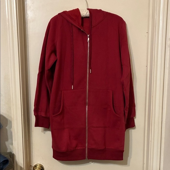 Jackets & Blazers - New Casual Red Longline Hoodie Full zip size Small